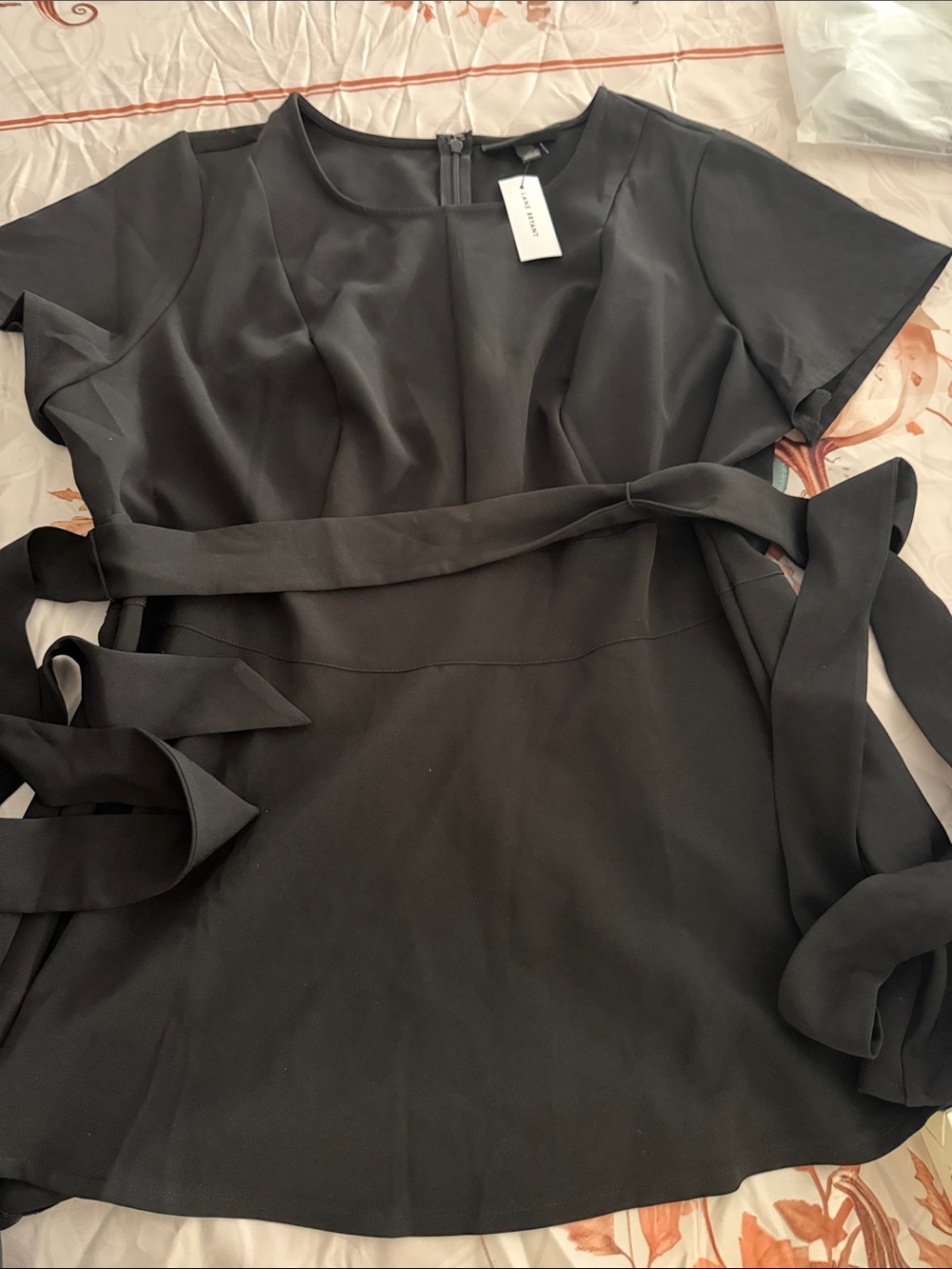 Lane Bryant Black Short-Sleeve Tie-Waist Blouse